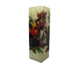 Joan Baker Hand Painted Stained Glass Vase Fruits Autumn Leaves Apx 10” x 3” x3"